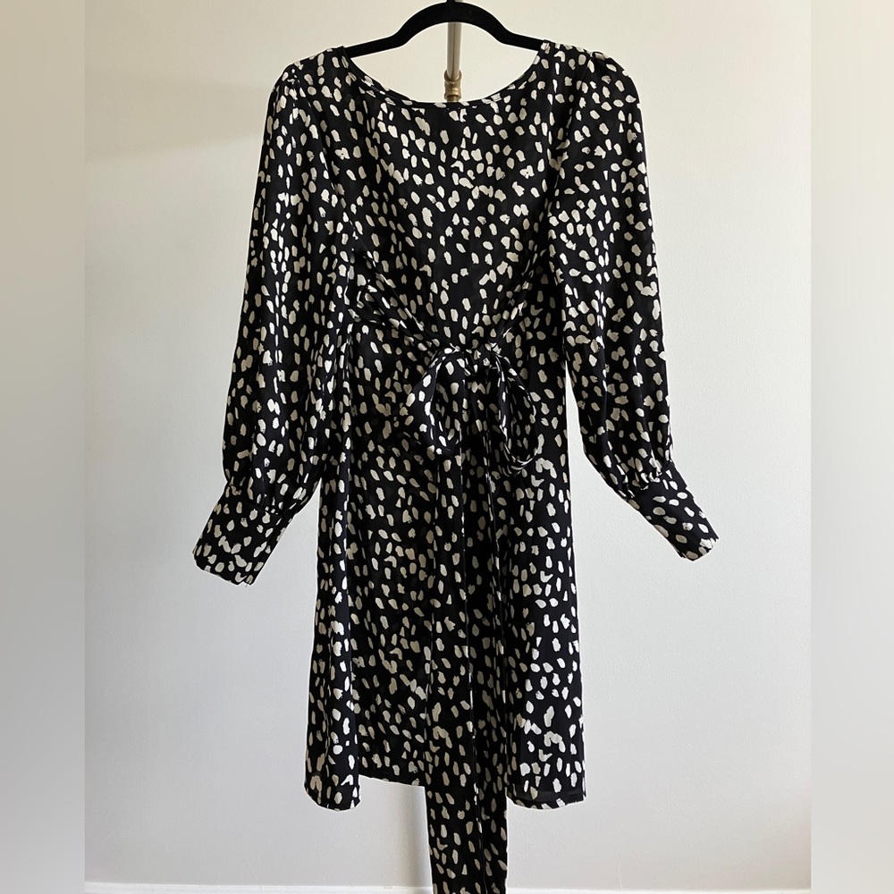 Boohoo Black Spot Print Long Sleeve Dress